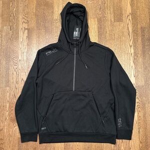 NWT RLX Ralph Lauren Half Zip Fleece Black Logo Hoodie Mens Large
